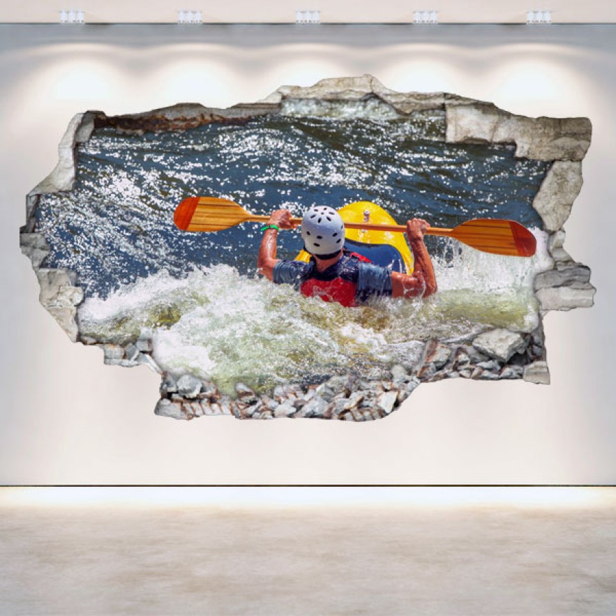 Vinilos 3d rafting kayak pared rota